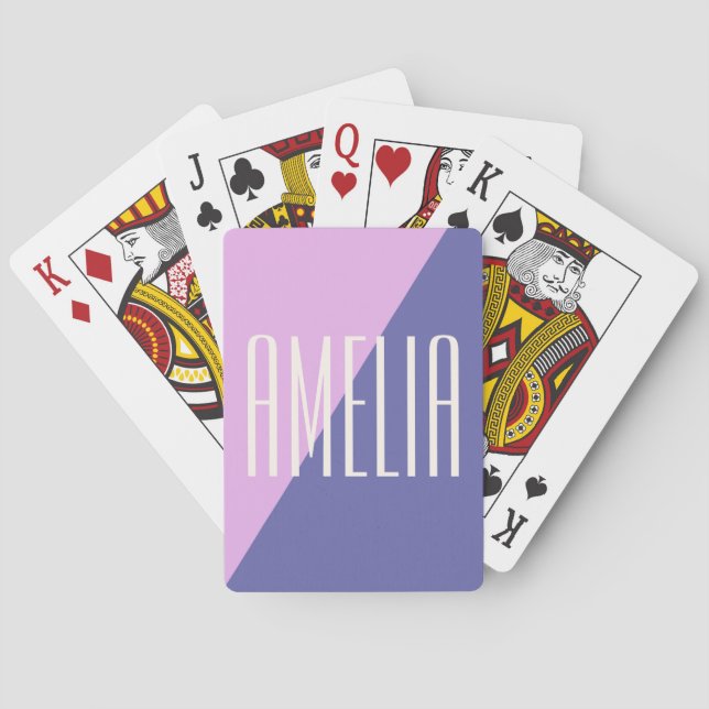 Modern Geometric Pink Purple Personalized Name Playing Cards (Back)