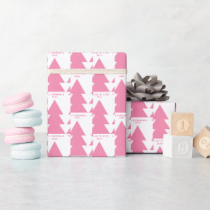 Modern geometric pink white Christmas tree graphic Wrapping Paper