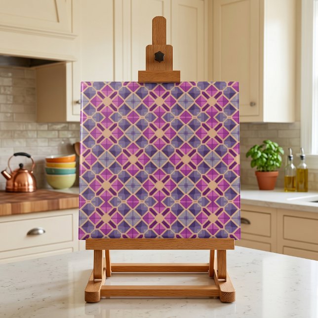 Modern Geometric Plum Pink Beige Mosaic Pattern Tile (Creator Uploaded)