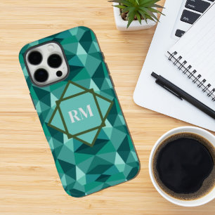 Modern Geometric Polygon Teal Turquoise Monogram  iPhone 16 Pro Max Case