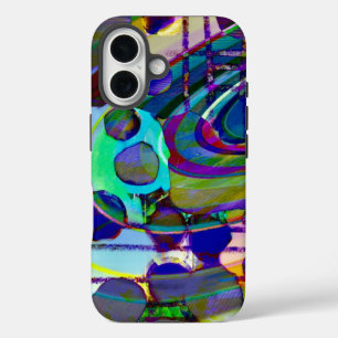 Modern geometric pop art blue black iPhone 16 case