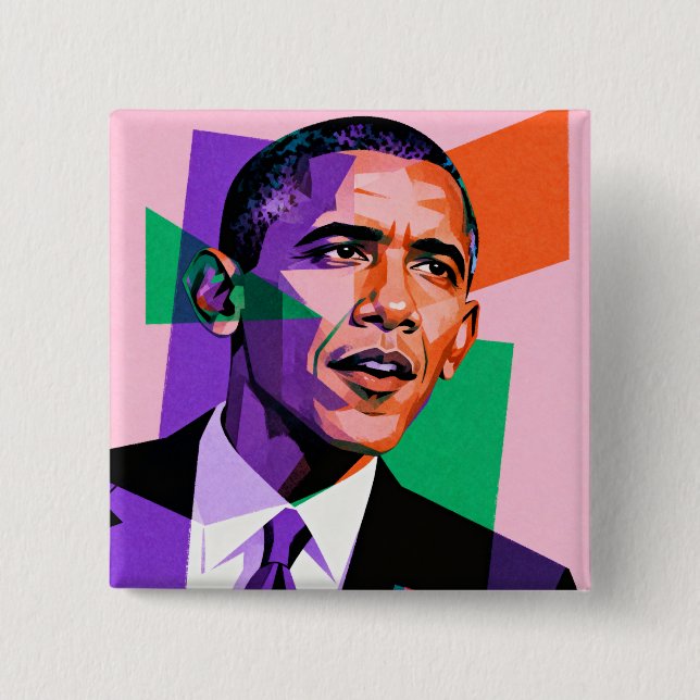 Modern Geometric Portrait of Barack Obama 2 Inch Square Button (Front)