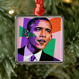 Modern Geometric Portrait of Barack Obama Metal Ornament