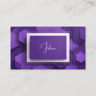 Modern Geometric Purple 3D Hexagon Gold Frame Business Card