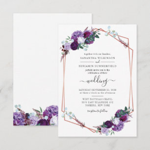 Modern Geometric Purple Botanical Greenery Wedding Invitation