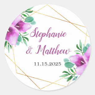 Modern Geometric Purple Calla Lily Wedding Classic Round Sticker