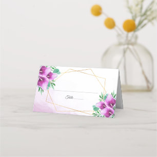Modern Geometric Purple Calla Lily Wedding Place Card