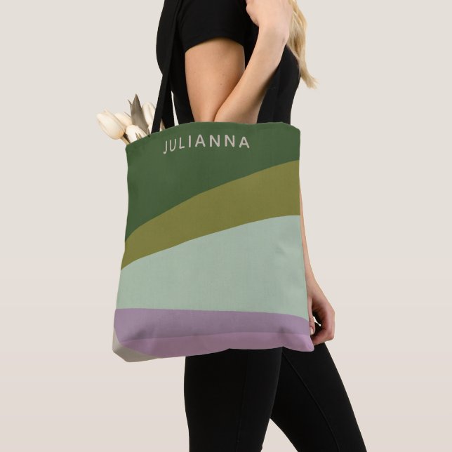 Modern Geometric Purple Green Chic Personalized Tote Bag (Close Up)