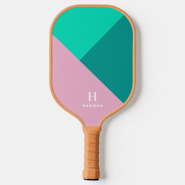 Modern Geometric Purple & Green Monogram Pickleball Paddle (Back)
