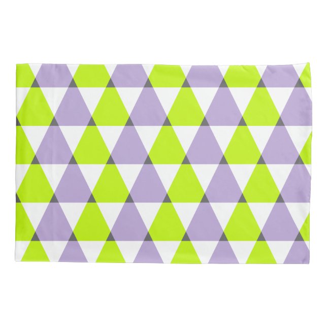 Modern Geometric Purple Green Triangles Pattern Pillowcase (Back)