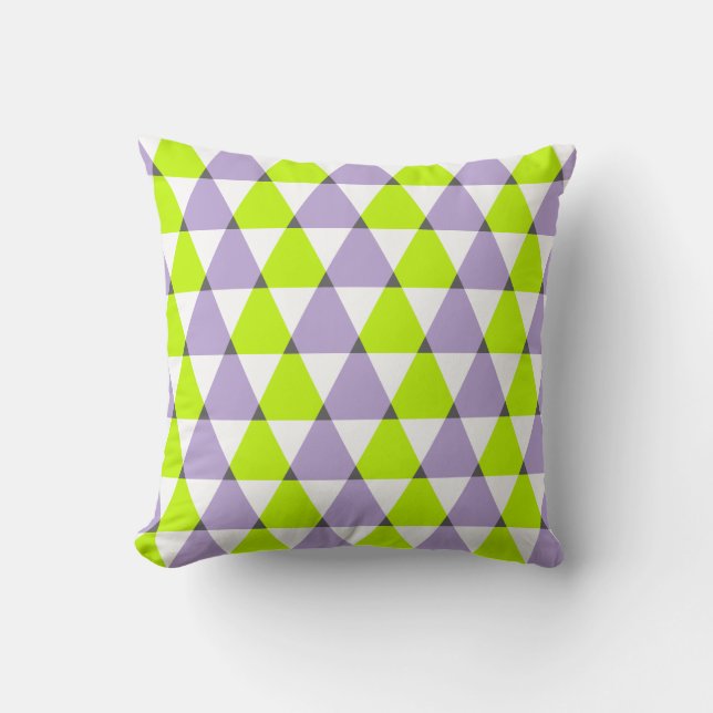Modern Geometric Purple Green  Triangles Pattern Throw Pillow (Front)