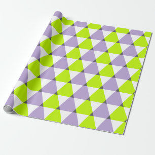 Modern Geometric Purple Green Triangles Pattern Wrapping Paper