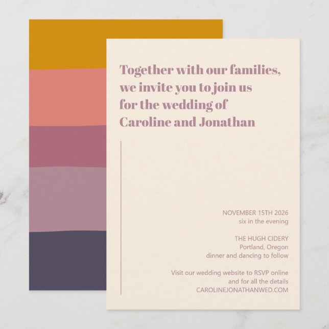 Modern Geometric Purple Mauve Simple Bold Wedding Invitation (Front/Back)