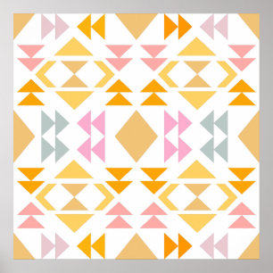 Modern Geometric Quilt Design Pattern in Yellow Poster