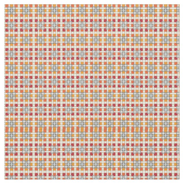 Modern geometric red Amber squares pattern Fabric (Close Up)