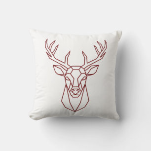 Modern Geometric Red Deer Stag Line Art Throw Pillow