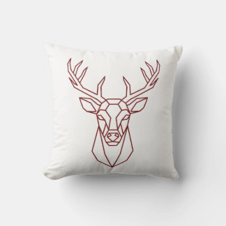 Modern Geometric Red Deer Stag Line Art Throw Pillow