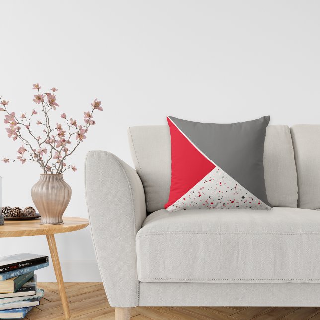 Modern Geometric Red Grey Terrazzo Throw Pillow (Creator Uploaded)
