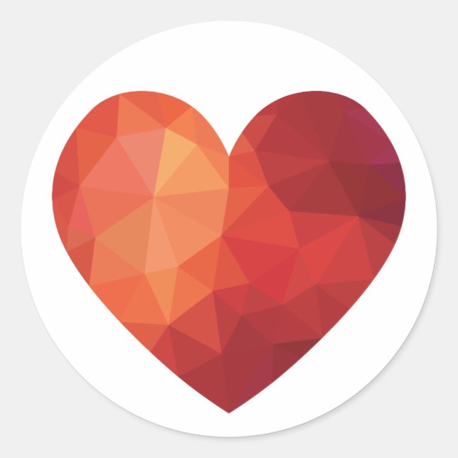 Modern geometric red heart classic round sticker (Front)