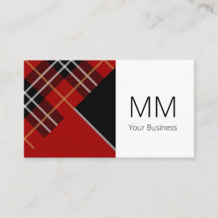 Modern Geometric Red Tartan Plaid Personalized Business Card