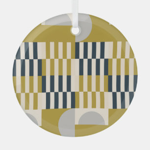 Modern geometric, retro Scandinavian pattern Glass Ornament
