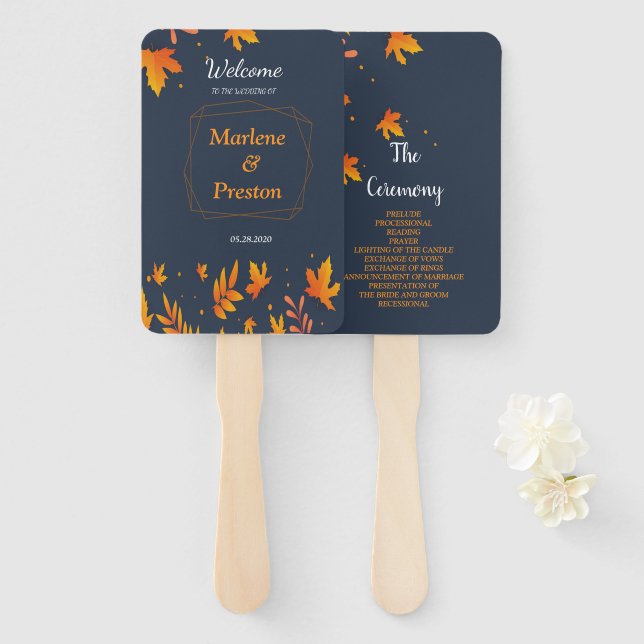 Modern Geometric Rustic Fall Leaves Autumn Hand Fan (Front and Back)