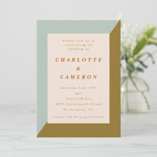 Modern Geometric Sage Gold Elegant Wedding Invitation