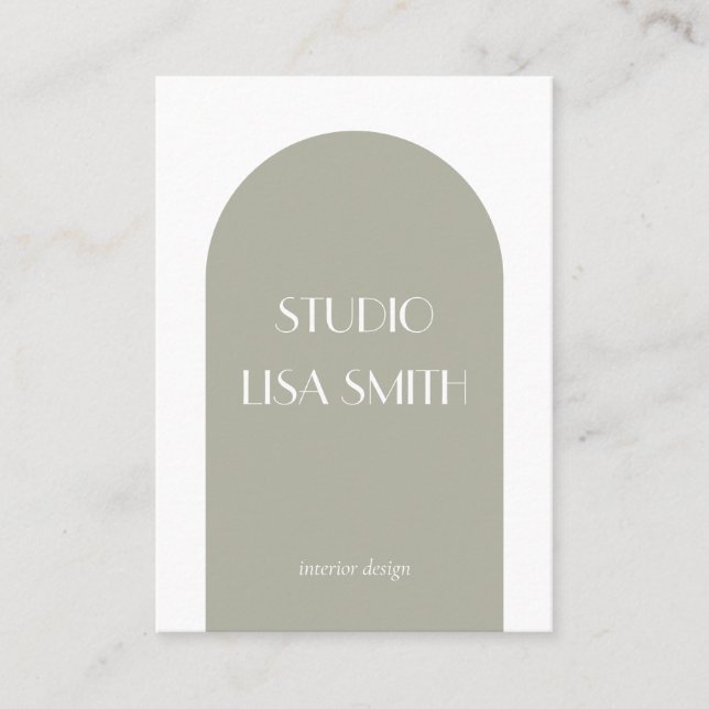 Modern Geometric Sage Green Interior Design Business Card (Front)