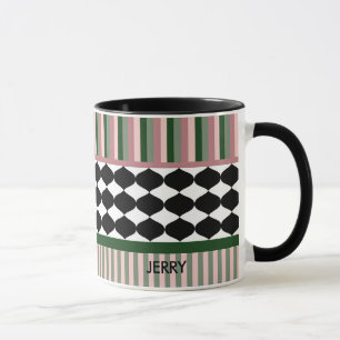 Modern Geometric Sage Green Pink Personalized Mug