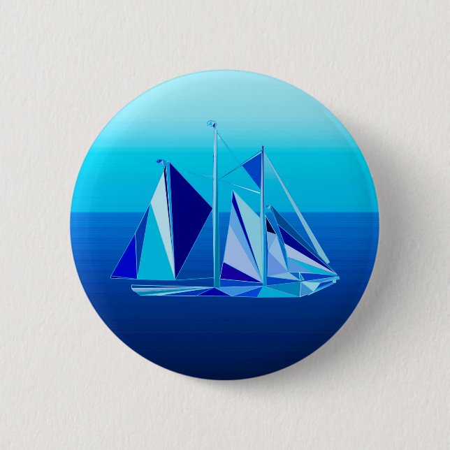 Modern Geometric Sailboat / Yacht, Cobalt Blue 2 Inch Round Button (Front)