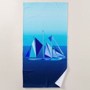 Modern Geometric Sailboat / Yacht, Cobalt Blue Beach Towel