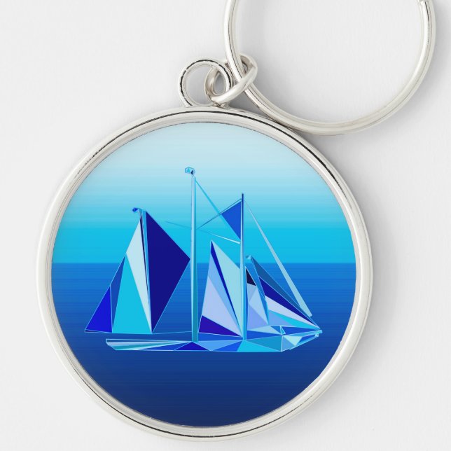 Modern Geometric Sailboat / Yacht, Cobalt Blue Keychain (Front)