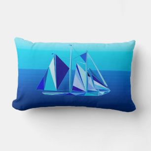 Modern Geometric Sailboat / Yacht, Cobalt Blue Lum Lumbar Pillow