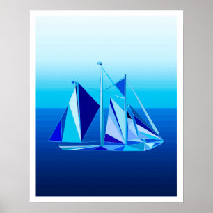Modern Geometric Sailboat / Yacht, Cobalt Blue Poster