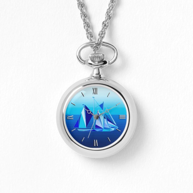 Modern Geometric Sailboat / Yacht, Cobalt Blue Watch (Front)