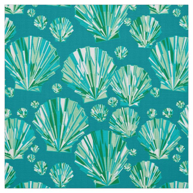 Modern Geometric Seashells, Aqua and Turquoise Fabric (Swatch)