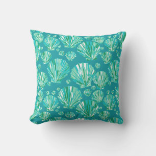 Modern Geometric Seashells, Aqua and Turquoise Outdoor Pillow