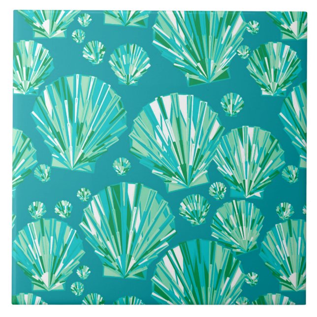 Modern Geometric Seashells, Aqua and Turquoise Tile (Front)