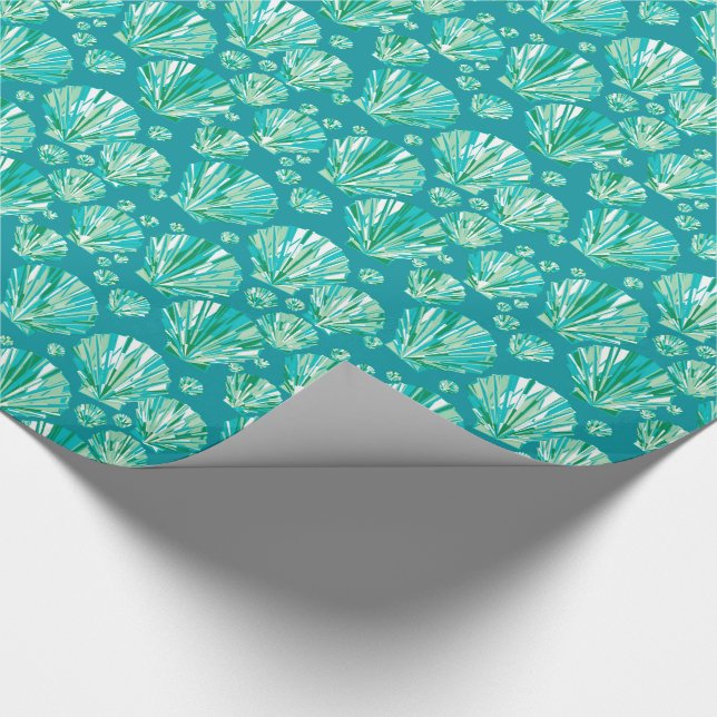 Modern Geometric Seashells, Aqua and Turquoise Wrapping Paper (Corner)