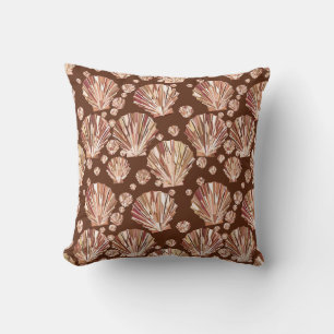 Modern Geometric Seashells, Tan and Dark Brown Throw Pillow