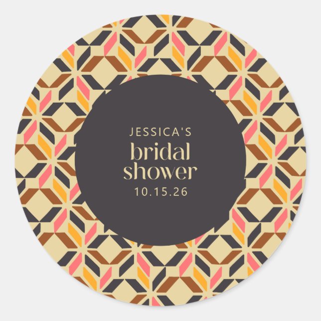 Modern Geometric Shapes Black Yellow Bridal Shower Classic Round Sticker (Front)