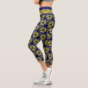 Modern Geometric Shapes Blue Yellow Pattern  Capri Leggings