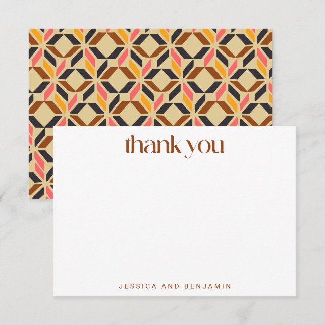 Modern Geometric Shapes Brown Tan Wedding Custom Thank You Card (Front/Back)