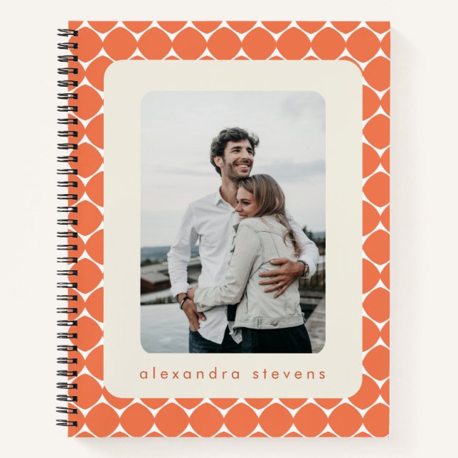 Modern Geometric Shapes Orange Personalized Photo Notebook (Front)