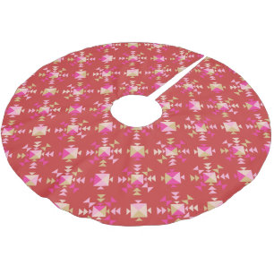 Modern Geometric Shapes Pattern in Bright Red Brushed Polyester Tree Skirt