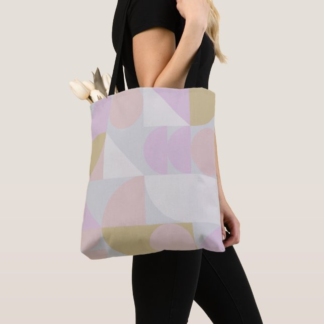 Modern Geometric Shapes Pattern in Winter Pastels Tote Bag (Close Up)