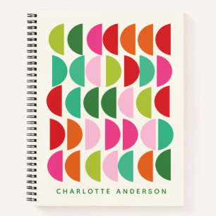 Modern Geometric Shapes Pink Green Personalized Notebook