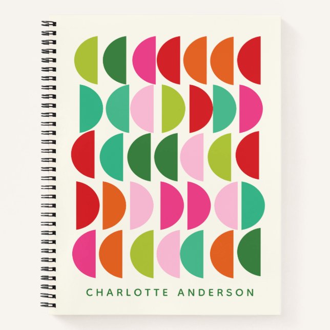 Modern Geometric Shapes Pink Green Personalized Notebook (Front)
