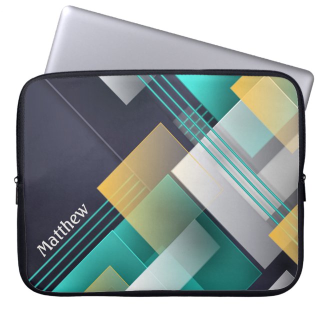 Modern Geometric Shapes Texture with Custom Name Laptop Sleeve (Front)