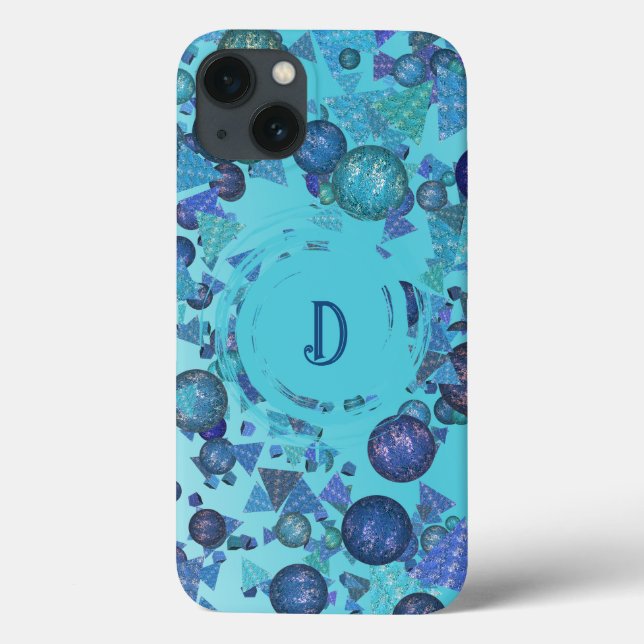Modern geometric shapes with monogram in blue Case-Mate iPhone case (Back)
